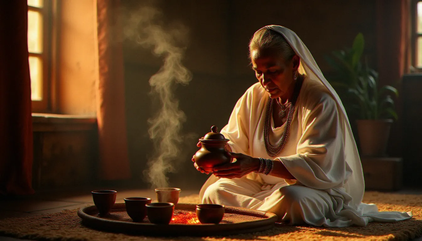Cérémonie traditionnelle du café éthiopien avec jebena en argile et encens, rituel du patrimoine culturel immatériel fragilisé par les pratiques d'appropriation culturelle commerciale