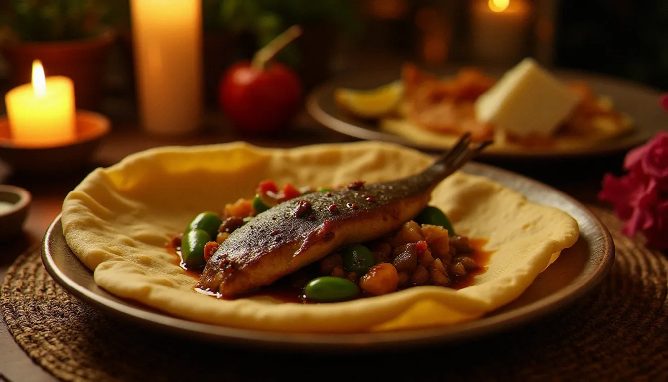 Plat traditionnel éthiopien d'asa tibs, morceaux de tilapia grillés aux épices berbéré servis sur injera, représentant l'intégration du poisson d'aquaculture dans la cuisine d'Addis-Abeba
