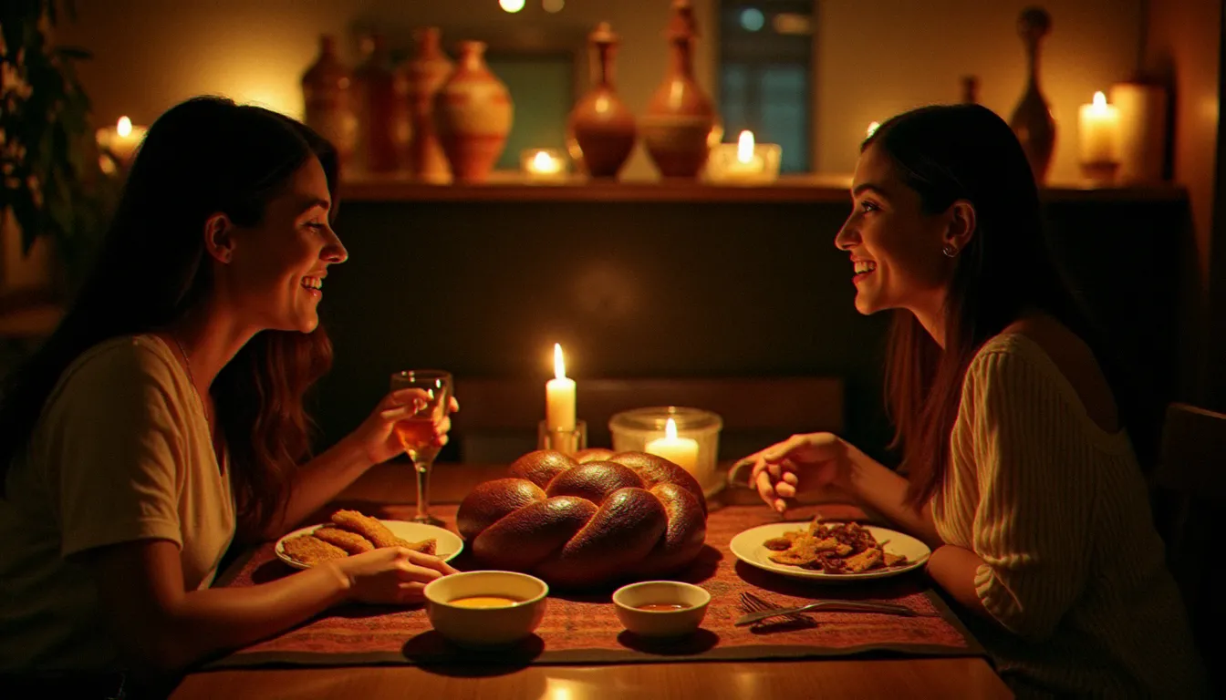 Table de restaurant parisien à l'ambiance éthiopienne avec une babka en centre de table entourée d'épices éthiopiennes, de miel et de pain injera à la lueur des bougies