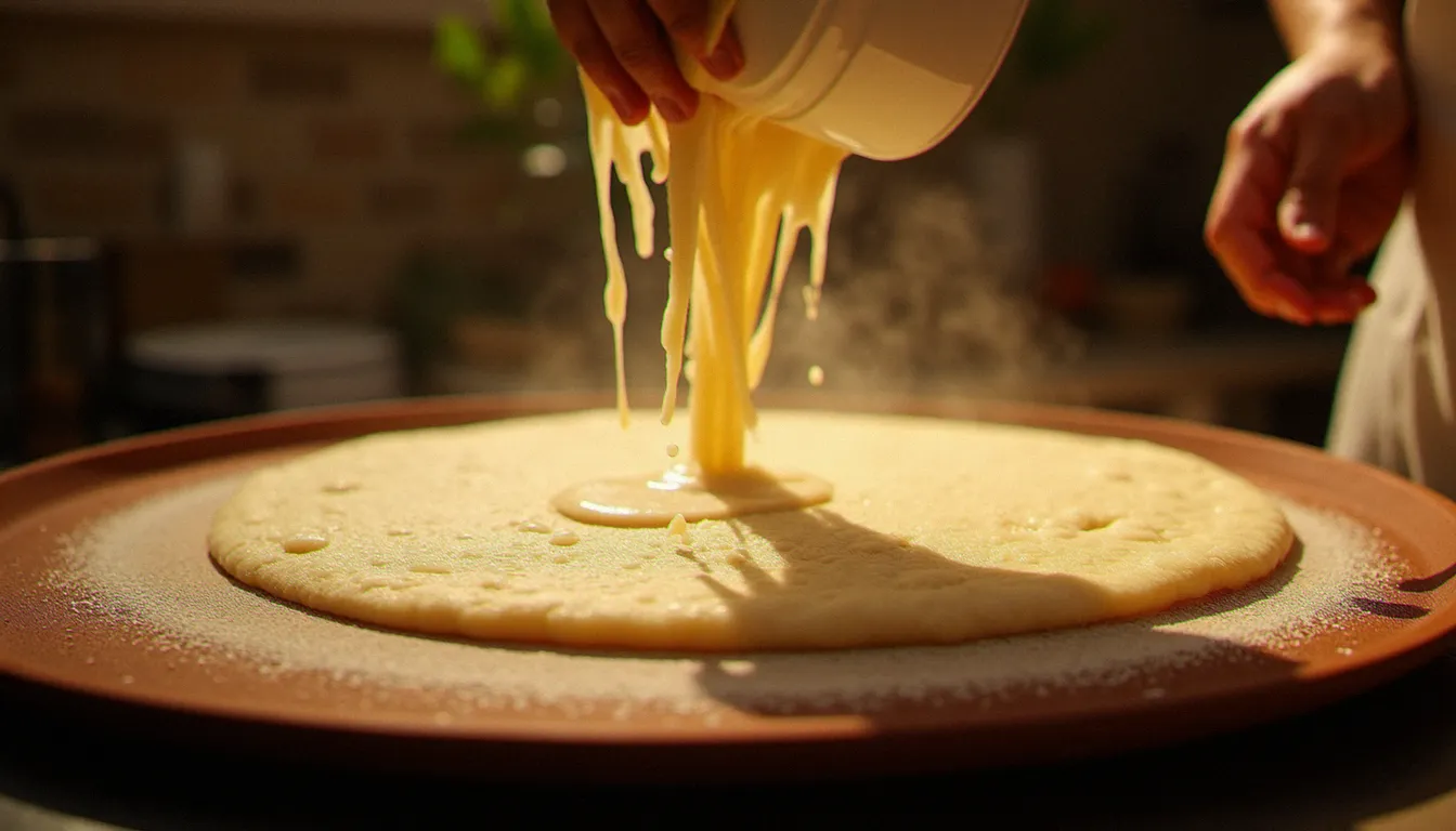 Préparation artisanale de l'injera au teff sur une plaque mitad traditionnelle, étape fondamentale de la cuisine d'un restaurant éthiopien à Paris