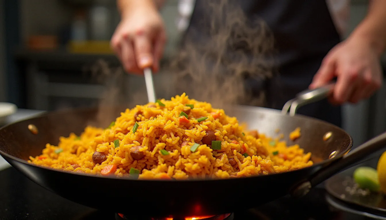 Préparation du frite ras dans un wok avec épices éthiopiennes