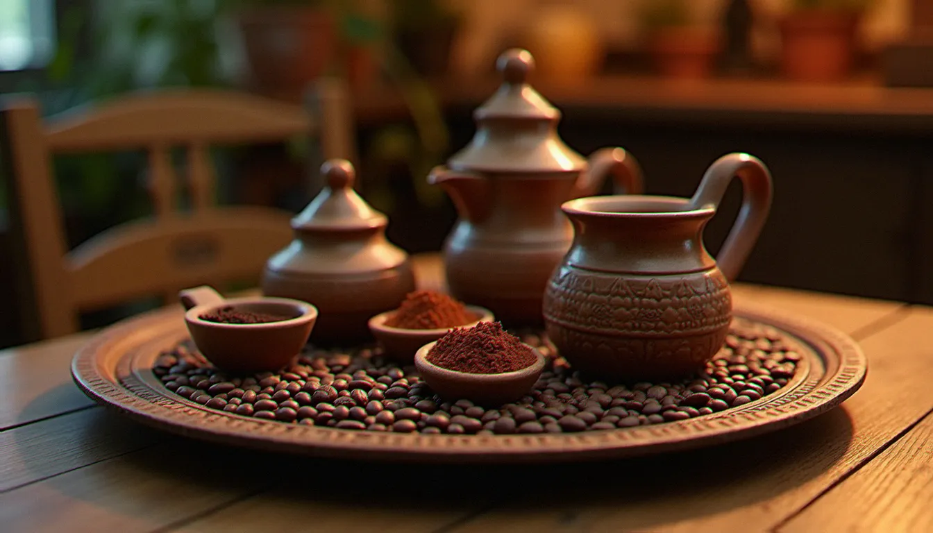 Cérémonie du café éthiopien traditionnelle avec grains torréfiés